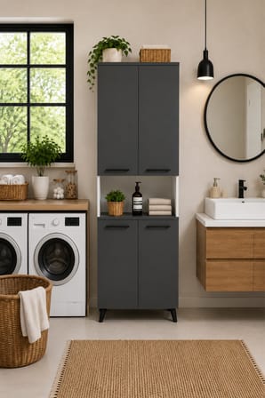 Reyo Enda Home Listra 4 Kapaklı Çok Amaçlı Dolap 170,8 cm,  Raflı, Depolama Dolabı Antrasit - Beya