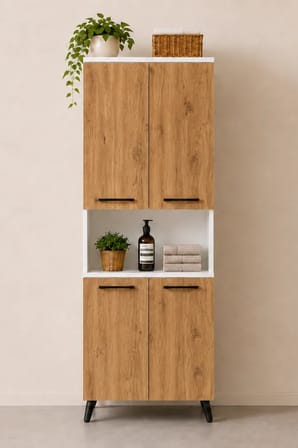 Reyo Enda Home Listra 4 Kapaklı Çok Amaçlı Dolap 170,8 cm, Depolama Dolabı Atlantik Çam-Beyaz 