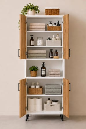 Reyo Enda Home Listra 4 Kapaklı Çok Amaçlı Dolap 170,8 cm, Depolama Dolabı Atlantik Çam-Beyaz 