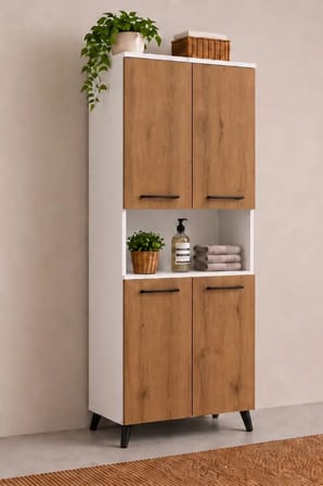 Reyo Enda Home Listra 4 Kapaklı Çok Amaçlı Dolap 170,8 cm, Depolama Dolabı Atlantik Çam-Beyaz 