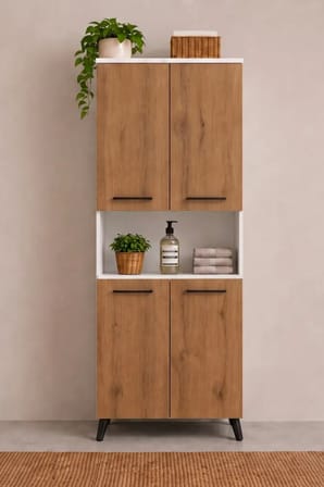 Reyo Enda Home Listra 4 Kapaklı Çok Amaçlı Dolap 170,8 cm, Depolama Dolabı Atlantik Çam-Beyaz 
