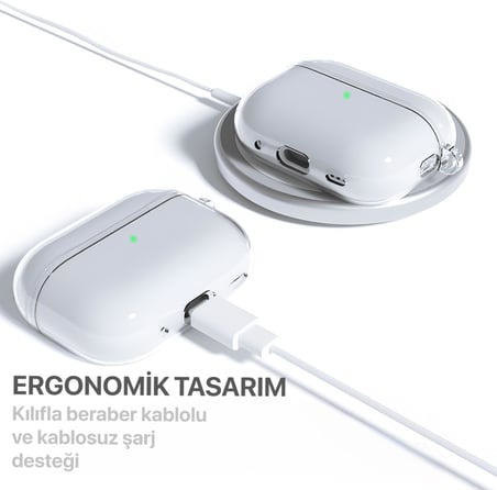 Airpods Pro 3 ile Uyumlu (2025) Şeffaf Cyrstal Clear Ultra Berrak Silikon Kılıf - Alt Üst Ayrı (Airpods Pro 3 2025)
