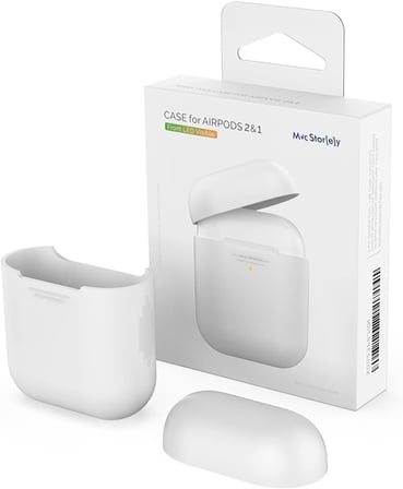 AirPods 1–2 Nesil Uyumlu Silikon Kılıf – İnce ve Hafif Tasarım, Darbe Emici Yumuşak Doku, Kablosuz Şarj ve LED Gösterge Uyumlu Koruyucu Kılıfk Beyaz