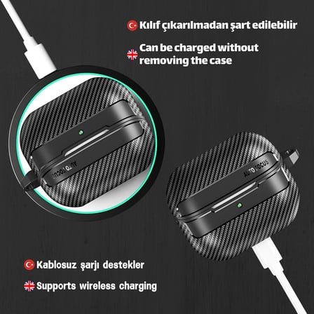 Samsung Galaxy Buds3 / Galaxy Buds3 Pro Ve Galaxy Buds 3 Fe Uyumlu Karbon Fiber Hybrid Polymer Technology Kulaklik Kilifi (Siyah)