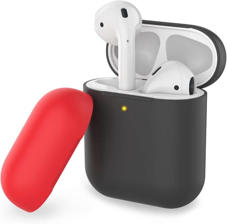 AirPods 1–2 Nesil Uyumlu Silikon Kılıf – Mat Yumuşak Doku, Darbe Emici, Kaymaz Yüzey, Kablosuz Şarj Destekli, Yedek Üst Kapak Hediyeli Koruyucu Kılıf Siyah