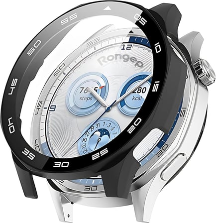 Huawei Watch GT5 46mm için 2’si 1 Arada Sert Polikarbonat Kasa ve Ekran Koruyuculu Kılıf Dokunma ve Netliği Etkilemeyen Çizilme ve Darbe Önleyici GT5 Ekran Koruyucu Kılıfı (Siyah)