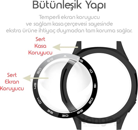 Huawei Watch GT5 46mm için 2’si 1 Arada Sert Polikarbonat Kasa ve Ekran Koruyuculu Kılıf Dokunma ve Netliği Etkilemeyen Çizilme ve Darbe Önleyici GT5 Ekran Koruyucu Kılıfı (Siyah)