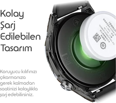 Huawei Watch GT5 46mm için 2’si 1 Arada Sert Polikarbonat Kasa ve Ekran Koruyuculu Kılıf Dokunma ve Netliği Etkilemeyen Çizilme ve Darbe Önleyici GT5 Ekran Koruyucu Kılıfı (Siyah)