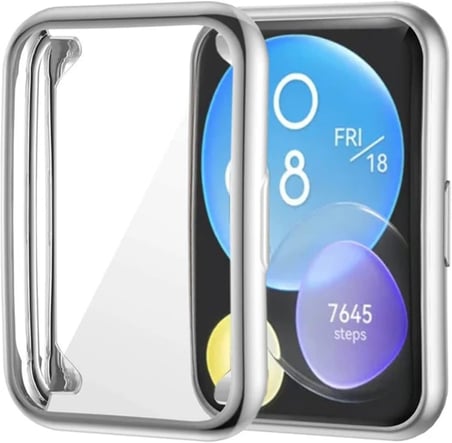 Huawei Watch Fit 2 Akıllı Saat ile uyumlu Tpu Çerçeveli Tam Kaplayan Toz ve Kirden Koruyan Ekran Koruyucu Çerçeveli Kılıf (GÜMÜŞ)