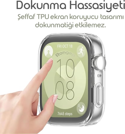 [Soft-Case] Huawei Watch Fit 3 için 360° Kasa Koruyucu Yumuşak TPU Kılıf Dokunma ve Netliği Etkilemeyen Fit 3 Koruyucu Darbelere Karşı Huawei Watch Fit 3 Ekran Koruyuculu Kılıf (Şeffaf)