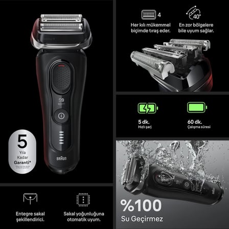 Braun Series 9 Sport Elektrikli Tıraş Makinesi, Islak ve Kuru, 60 dakikaya kadar, 9110s 