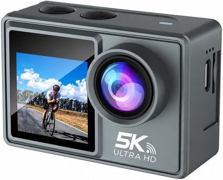 5K Ultra HD Aksiyon Kamera Çift Ekranlı Dokunmatik Ekran Wi-Fi Bağlantılı Spor ve Vlog Kamerası Su Geçirmez Kılıflı Geniş Açı Outdoor Kamera Aksesuar Setli Aksiyon Kamerası 64GB Hafıza Kartı
