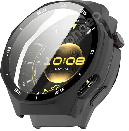 Huawei Watch GT6 Pro 46mm için 2’si 1 Arada Sert Polikarbonat Kasa ve Ekran Koruyuculu Kılıf Dokunma ve Netliği Etkilemeyen Çizilme ve Darbe Önleyici GT6 Pro Ekran Koruyucu Kılıfı (Siyah)