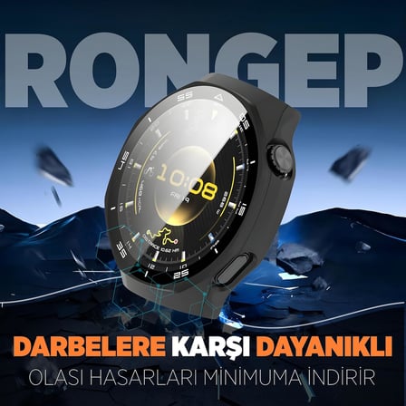 Huawei Watch GT6 Pro 46mm için 2’si 1 Arada Sert Polikarbonat Kasa ve Ekran Koruyuculu Kılıf Dokunma ve Netliği Etkilemeyen Çizilme ve Darbe Önleyici GT6 Pro Ekran Koruyucu Kılıfı (Siyah)