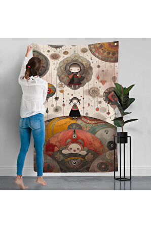 Tepenin Üstündeki Sevimli Kızlar Duvar Örtüsü-8006