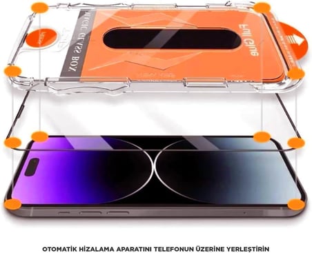 iPhone 15 İle Uyumlu Ekran Koruyucu Point Hizalama Aparatlı Takılırken Camın Altında Kesinlikle Toz Bırakmayan Darbelere Karşı Ekstra Dayanıklı Temperli Kırılmaz Cam Koruma