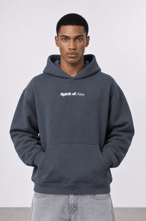Erkek Spirit Patch Detaylı Oversize Hoodie Füme