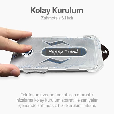 iPhone 15 Pro Max Uyumlu Hizalama Aparatlı Koruyucu Cam Takılırken Camın Altında Kesinlikle Toz Bırakmayan Tam Koruma Sağlayan Pürüzsüz Lazer Kesim Premium Ekran Koruyucu Kırılmaz Cam
