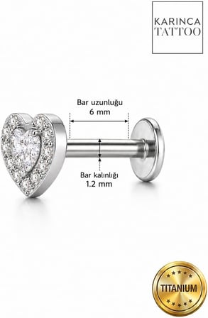 Luxury Kalp Taşlı Titanyum Piercing Helix Flat Conch Burun Labret Kulak Tragus Küpe