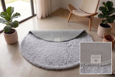 Tavşan Tüyü Düz Gri Yuvarlak Yumuşak Yıkanabilir Tabanlı Peluş Halı 80X80