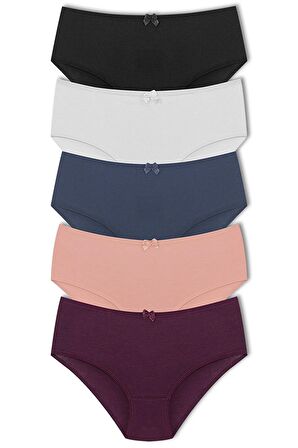 Pamuklu 5'li Yüksek Bel Büyük Beden Basic Kadın Külot