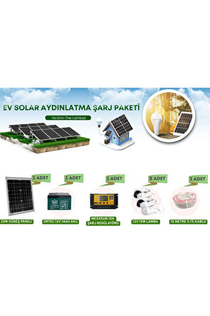 5 LAMBALI VE TELEFON ŞARJ CİHAZI ÖZELLİKLİ GÜNEŞ ENERJİ PAKETİ BAĞ BAHÇE HOBİ EVLERİ İÇİN