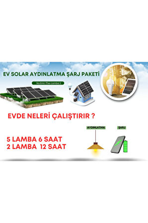 5 LAMBALI VE TELEFON ŞARJ CİHAZI ÖZELLİKLİ GÜNEŞ ENERJİ PAKETİ BAĞ BAHÇE HOBİ EVLERİ İÇİN