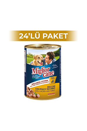 Miglior Cane Tavuk ve Hindi Etli Konserve Köpek Maması 405 gr 24 Adet