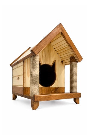 Reyo Narım Ahşap Kedi Evi Tırmalama Tahtalı Kedi Barınağı, Dış ve İç Mekana Uygun 60x33x35 cm