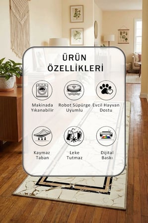 Servil Gold Zemin Krem Salon Mutfak Yatak Odası Dijital Baskı Yolluk Halı