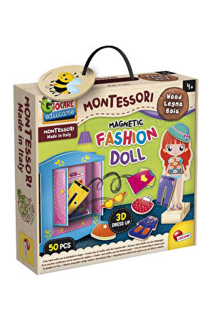 Manyetik Kıyafetleriyle Montessori Ahşap Moda Bebeği ve Gardırop Seti