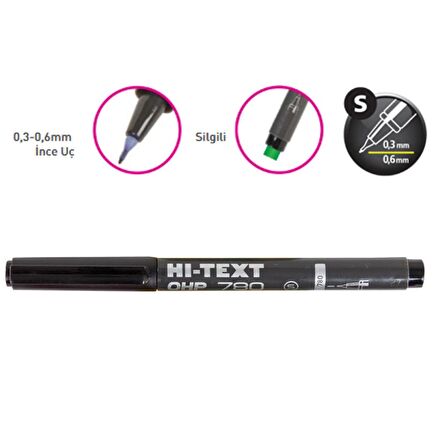 Hi-Text 780 S Asetat Kalemi Siyah 12 Adet