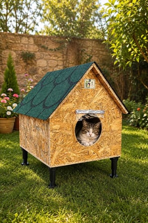 Reyo Narım Kedi Evi İç ve Dış Mekana, Soğuk, Yağmur ve Kar Yalıtımlı Üretim Kedi Barınağı 55x45x65cm