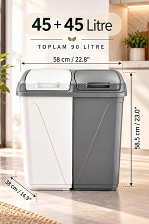Violet 90 Litre Çift Gözlü Çamaşır Sepeti Gri-Beyaz