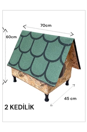 Reyo Narım Bungalov Kedi Evi, Kedi Barınağı Isı ve Suya Dayanıklı Çatı 45x60x70 cm 