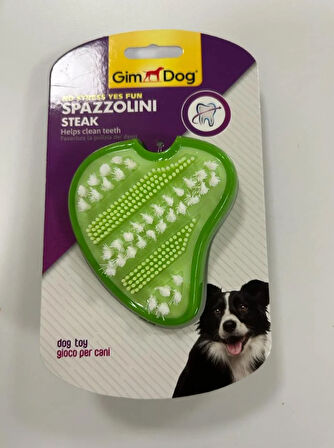 Gimdog Spazzolini Steak TPR Yeşil Köpek Diş Fırçası ve Oyuncağı 10 cm