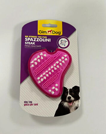 Gimdog Spazzolini Steak TPR Pembe Köpek Diş Fırçası ve Oyuncağı 10 cm