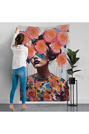 Çiçek Başlı Soyut Kadın Duvar Örtüsü-8009