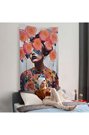 Çiçek Başlı Soyut Kadın Duvar Örtüsü-8009