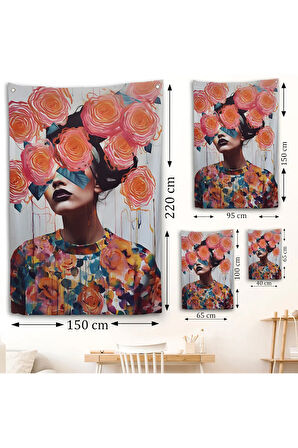 Çiçek Başlı Soyut Kadın Duvar Örtüsü-8009