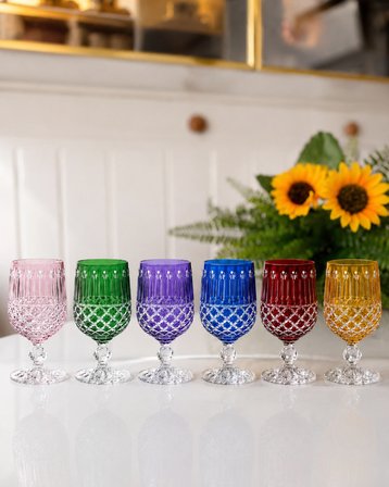 Kristal Sterna Bardak 6'lı Karışık Renk 135ML | Kahve Yanı ve Su Bardağı -Bardak Bahar