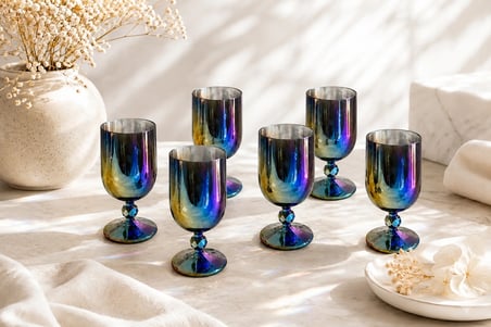 Bohemia Crystal El Kesimi 6'lı Su Bardağı Seti Gökkuşağı Renkli Cam Takımı