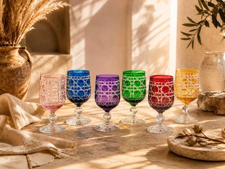 Bohemia Crystal 6’lı Kristal Su Bardağı Seti El Kesimi Çok Renkli 135 ml