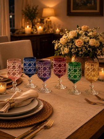 Bohemia Crystal 6’lı Kristal Su Bardağı Seti El Kesimi Çok Renkli 135 ml