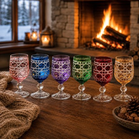 Bohemia Crystal 6’lı Kristal Su Bardağı Seti El Kesimi Çok Renkli 135 ml