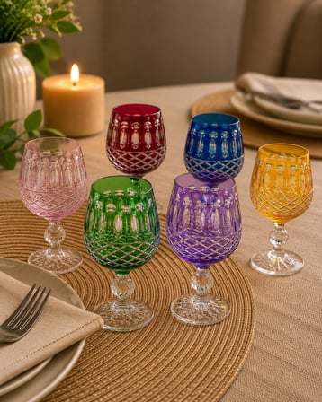 Bohemia Crystal 6’lı El Kesimi Kristal Su Bardağı Seti 250 ml Renkli