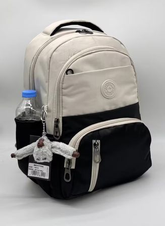 ilk Okul Sırt Çantası 3'lü Set Kız Çocuk ilkokul Çantası 8010 Bej-Siyah