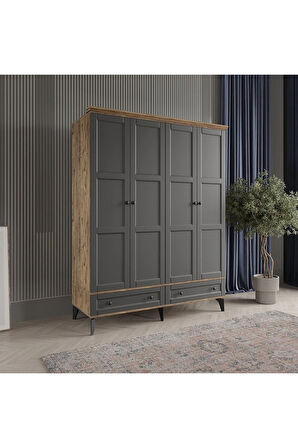 TOPRAK 4 KAPAKLI ANTRASİT GARDIROP TAMAMI MDF