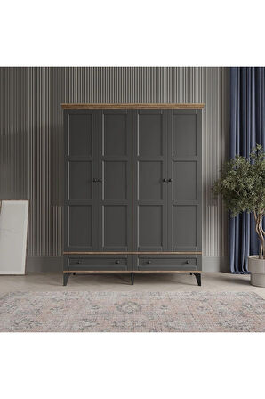 TOPRAK 4 KAPAKLI ANTRASİT GARDIROP TAMAMI MDF