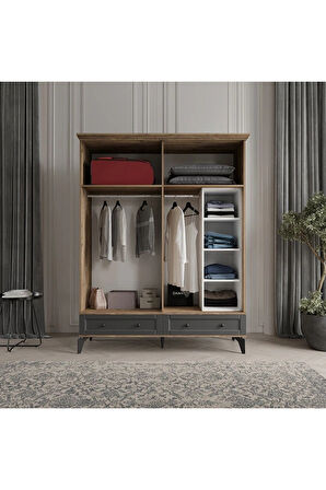 TOPRAK 4 KAPAKLI ANTRASİT GARDIROP TAMAMI MDF
